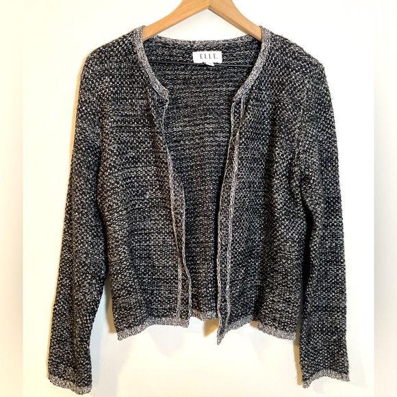 Elle Women's Black White Gray Knit Open Front Sweater Cardigan Size Medium - Picture 1 of 10